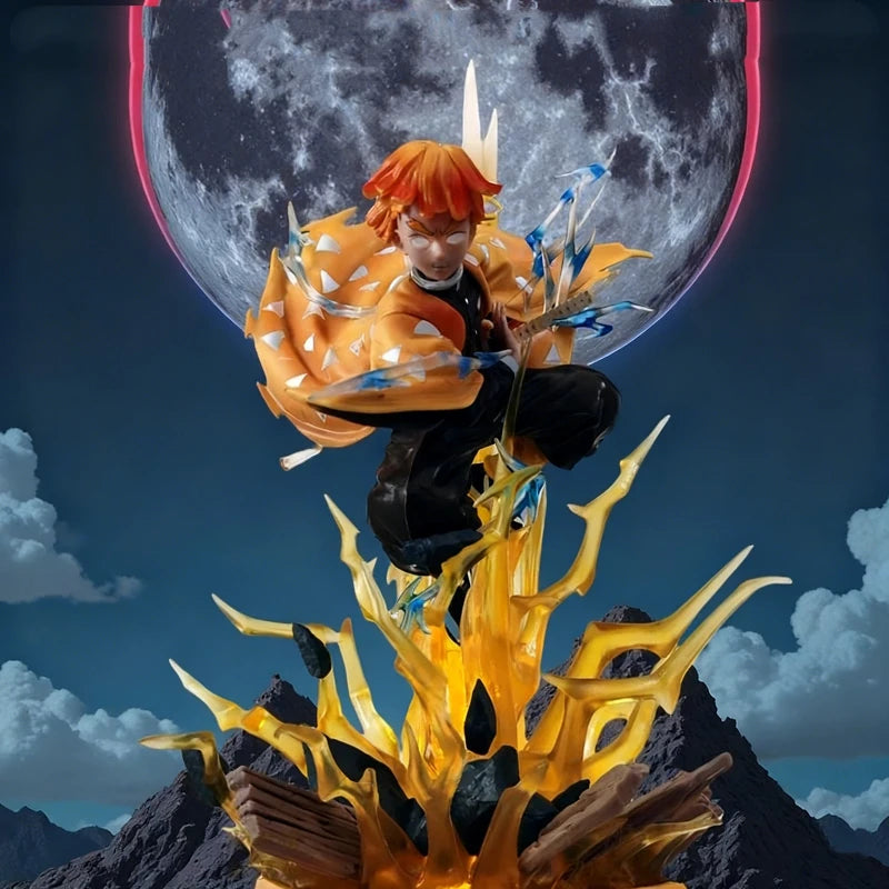 Demon Slayer 32cm Agatsuma Zenitsu Double Head Sculpture Figure PVC Light-Up Statue Anime Collectible Model Toy Room Decor Gift