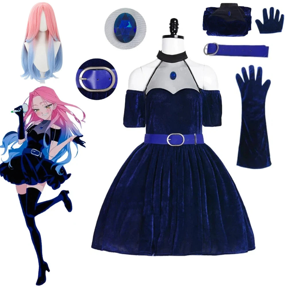 Anime Alien Stage Cosplay Wig Dress Belt Gloves Mizi Clematis Style Dress Halloween Carnival Character Role Play Stage Outfit