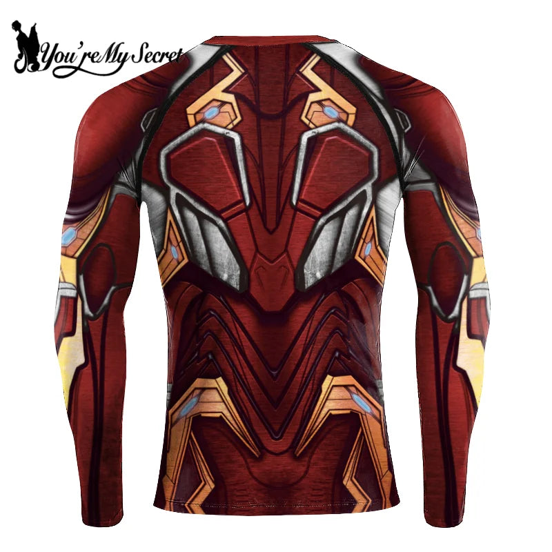 [You're My Secret] Anime Superhero Cosplay Costume Long Sleeves Armor Print Compression Shirt Workout Fitness Summer Clothing