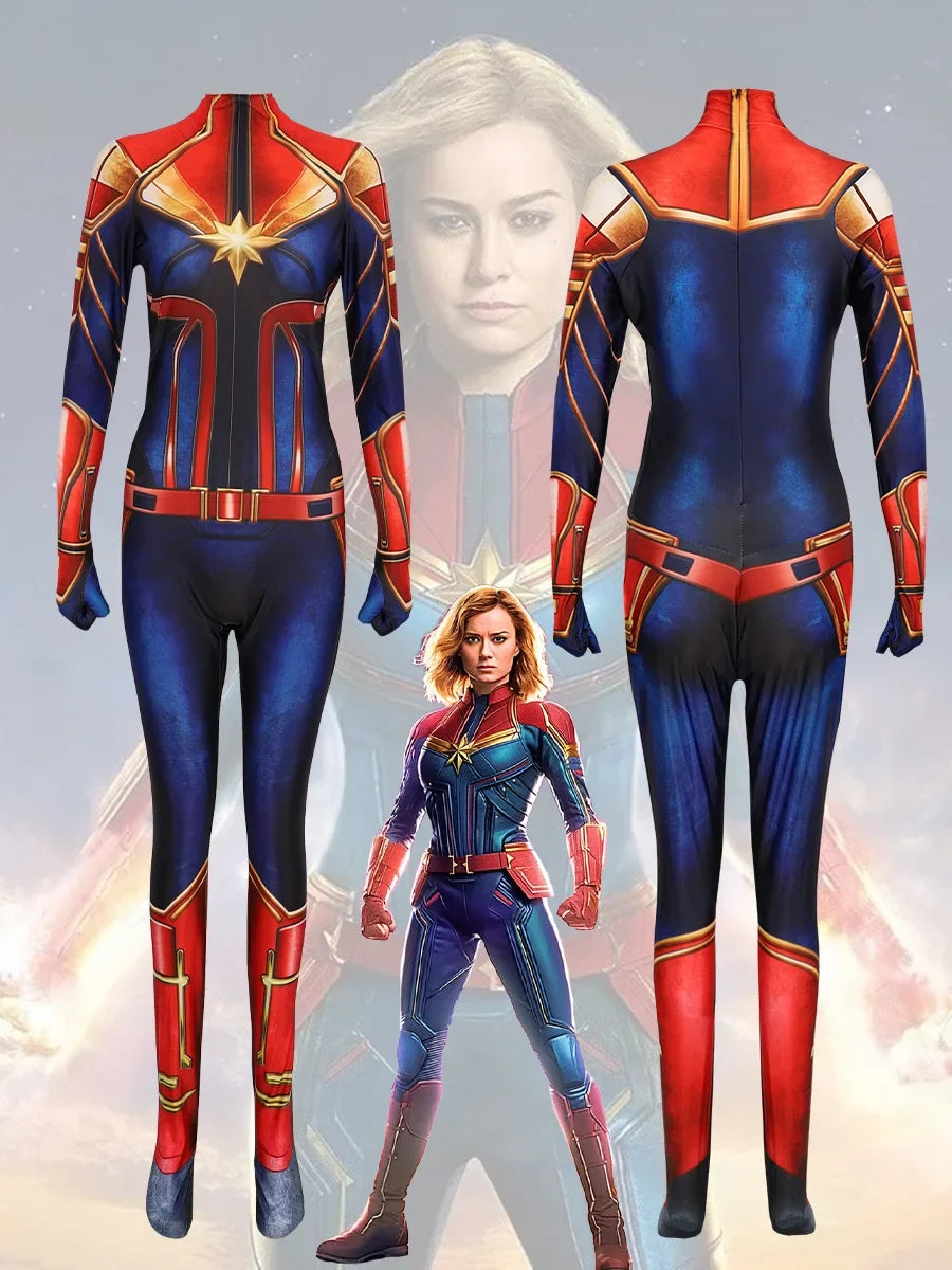 Movie Captain Cosplay Costume Women Superhero Cos Stage Jumpsuit Halloween Carnival Role Play Party Zentai Kids Adult bodysuit