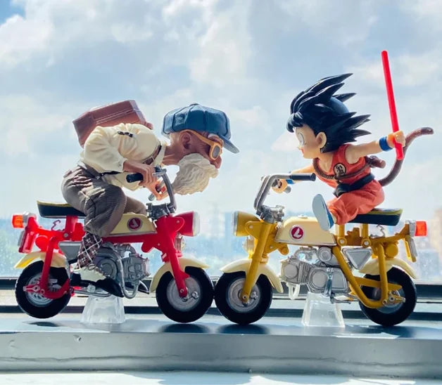 New 13cm Dragon Ball Z Anime Figure Son Goku Master Roshi Locomotives PVC Action Kame Sennin Motorcycle Toys for Children
