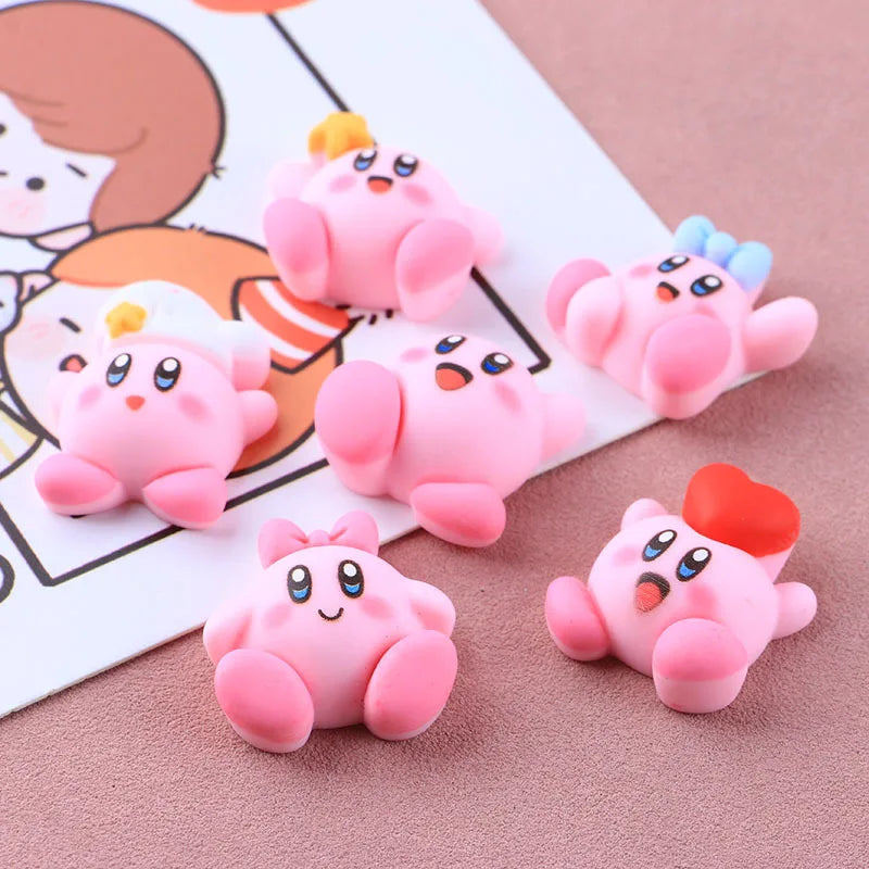 6Pcs/Set Cartoon Cute Anime Figure Mini Kawaii Star Kirby Ear Studs Hairpin Nail Decoration Water Cup Case Resin DIY Accessories