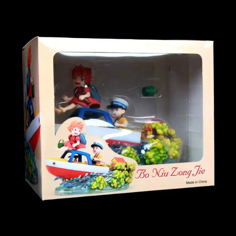 14cm Anime Ponyo & Sosuke Boat Scene Statue Action Figures Pvc Desktop Collectible Ornament Cartoon Model Toy Car Decor Fan Gift