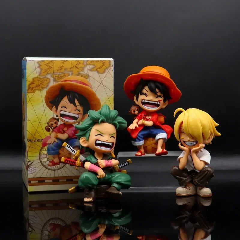 13cm Anime One Piece action figures Q-version sitting Luffy Zoro Sanji trendy toys doll models car ornaments Birthday Gifts toys