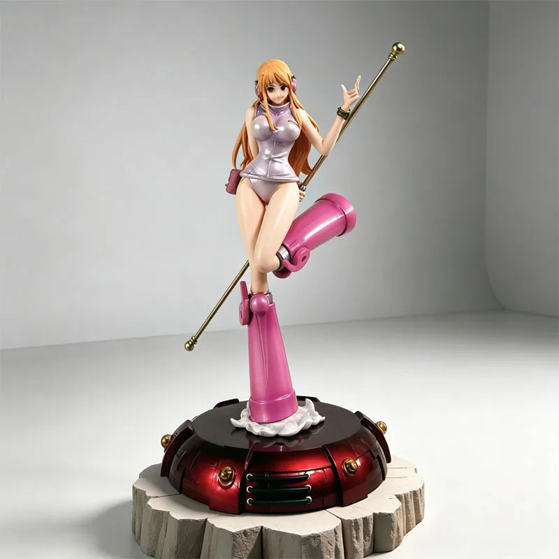 Anime One Piece Nami Egghead Version Figurine With Clima-Tact Staff Pink Boots Anime Figure Desktop Ornament Toy Collect Gifts