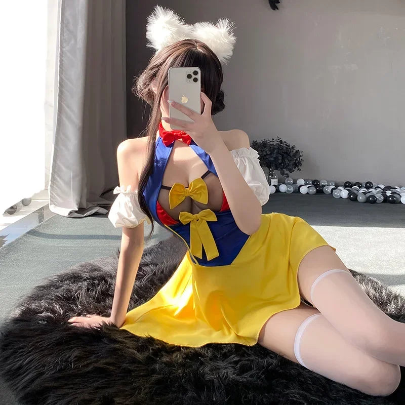 Sexy Maid Costume Outfit For Women Cosplay Cute Kawaii Lolita Exotic Style Bowknot Dress Uniform Party Halloween