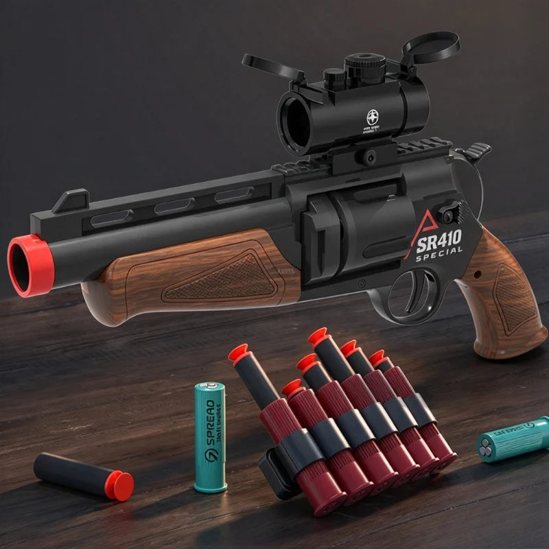Shell Ejecting Soft Dart Revolver Toy Gun Rotatable Cylinder Manual Loading Foam Bullet Blaster Continuous Shooting Game Gift