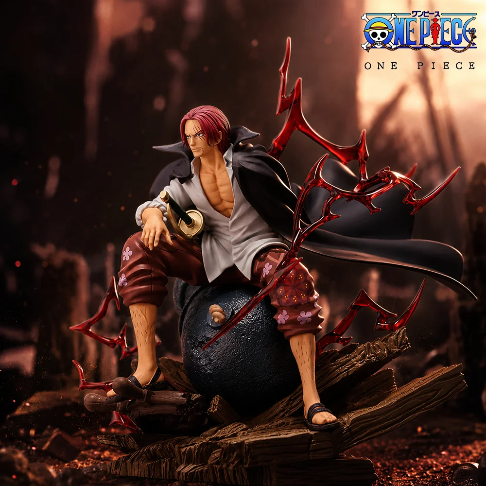 1pc 24cm/9.45in Official One Piece Red Hair Shanks Figure Anime PVC Statue Desktop Car Ornament Collectible Display Model Gift
