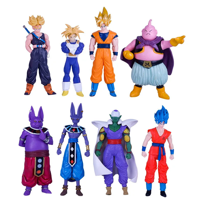 8Pcs/Set Anime Dragon Ball Z Son Goku Trunks Beerus Majin Buu Action Figure Vegeta Piccolo Son Gohan Super Saiyan Model Doll