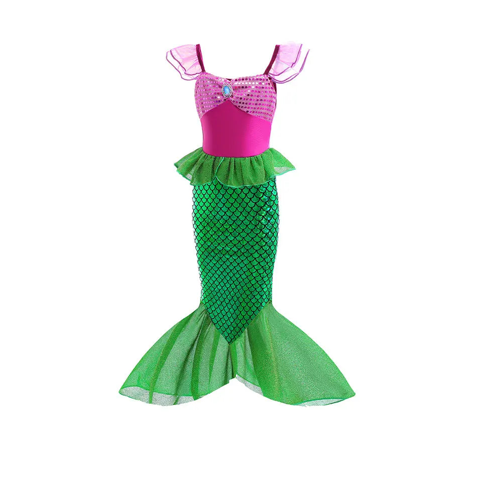 Little Mermaid Ariel Costume Princess Dress for Girls Short Sleeve Tulle Cosplay Halloween Carnival Birthday Party Clothes