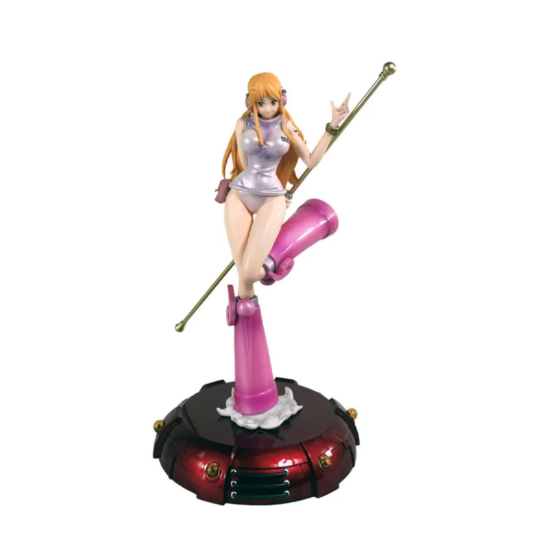Anime One Piece Nami Egghead Version Figurine With Clima-Tact Staff Pink Boots Anime Figure Desktop Ornament Toy Collect Gifts