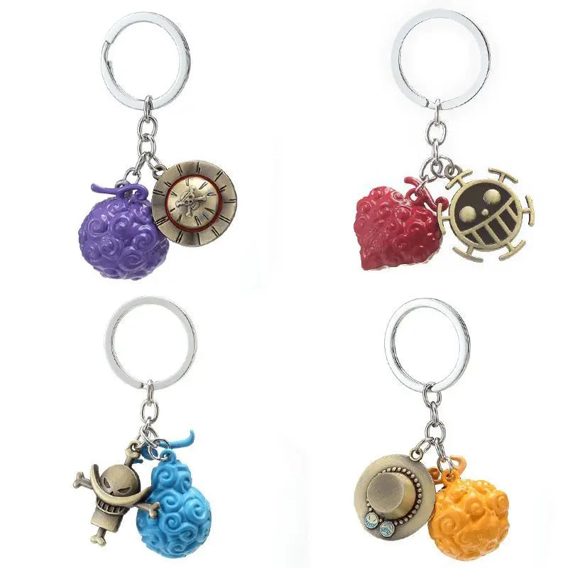 One Piece cartoon anime Devil Fruit keychain, Ace's Flame-Flame Fruit and Luffy's Gum-Gum Fruit two-piece pendant accessories