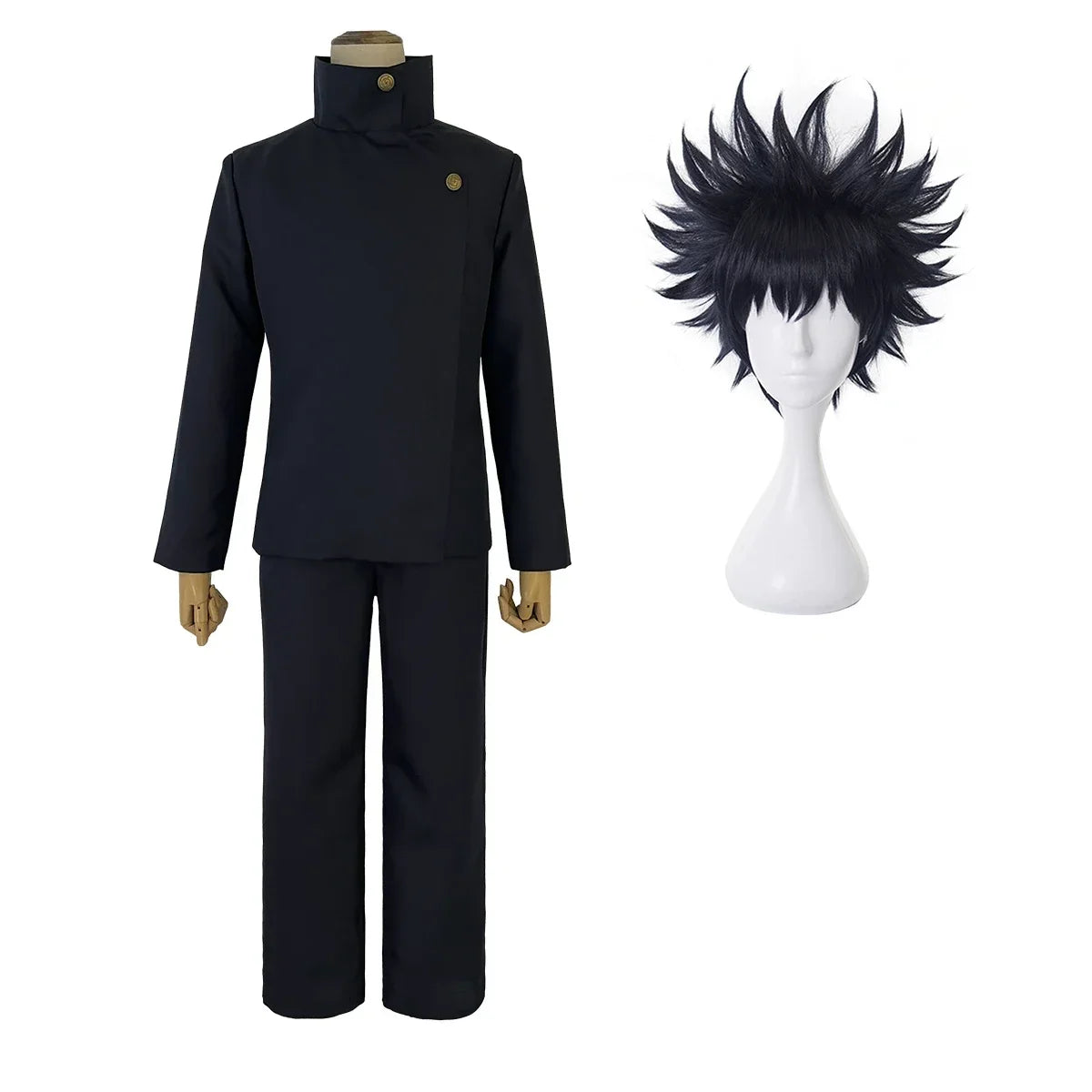 New Jujutsu JJK Manga Anime Fushiguro Megumi Cosplay Costume Wig Dark Blue Jacket Pants Uniform Rose Net Synthetic Halloween