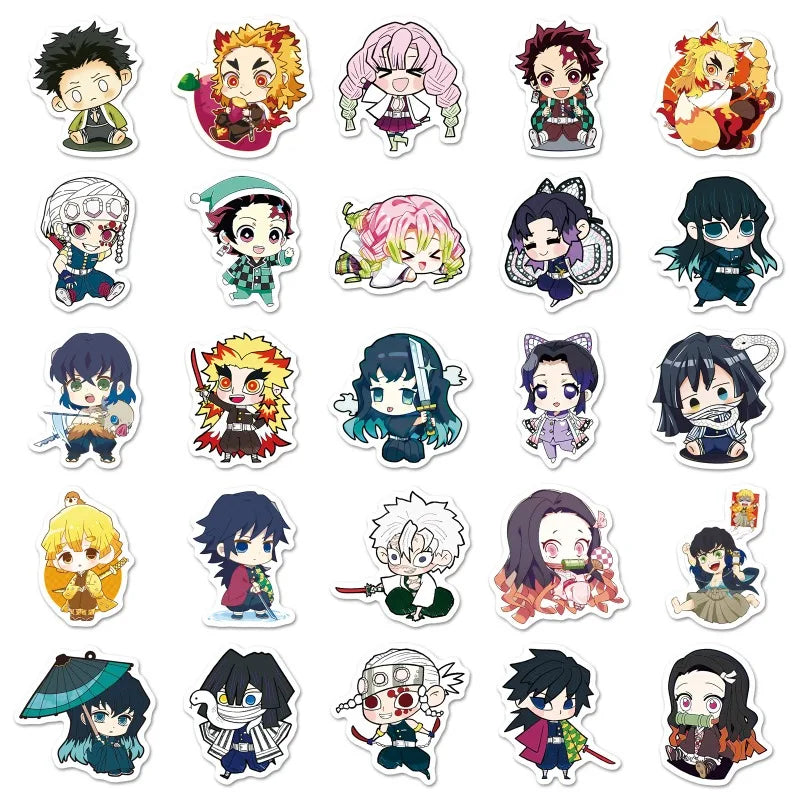50pcs/bag Demon Slayer Q Version Sticker Japanese Manga Anime Creative Waterproof Decoration Mobile Phone Case Ledger Sticker
