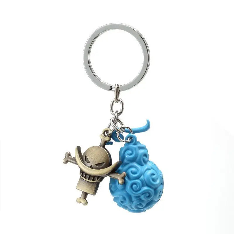 One Piece cartoon anime Devil Fruit keychain, Ace's Flame-Flame Fruit and Luffy's Gum-Gum Fruit two-piece pendant accessories