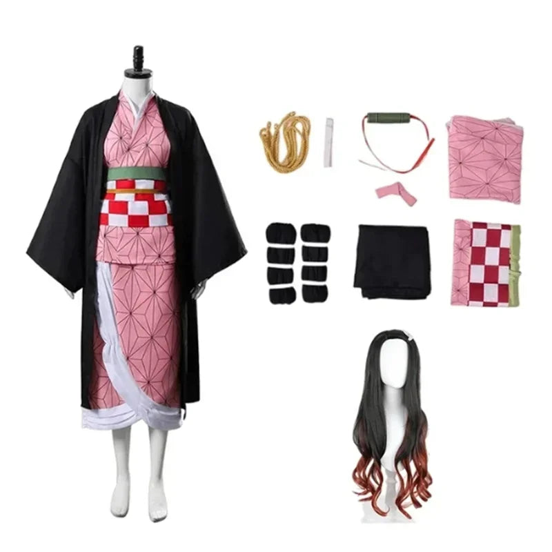 Anime character Kamado Nezuko Cosplay costume, Japanese anime adult and children's carnival party wigs, Halloween costumes