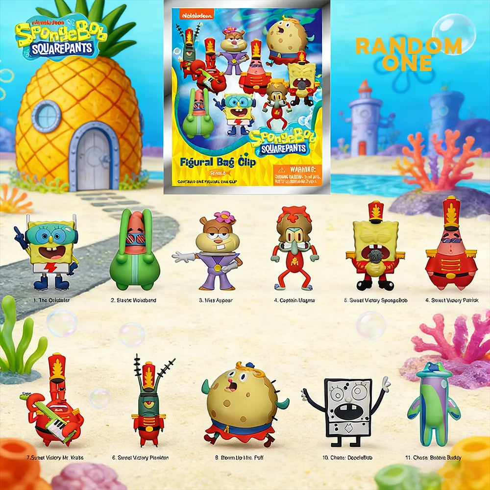 Random 1PC SpongeBob Officially Licensed PVC Blind Bag 3D Figure Bag Clip Keychain SpongeBob Patrick Squidward Collectible Toys