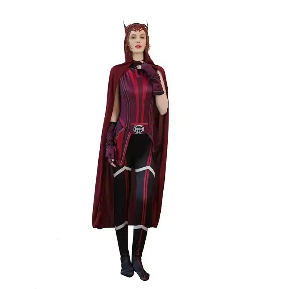 Scarlet Cosplay Witch Maximoff Wanda Vision Cosplay Costume Headwear Cloak and Pants Full Set Outfit Halloween Accessories