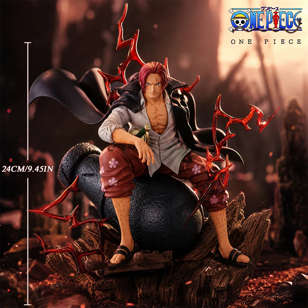 1pc 24cm/9.45in Official One Piece Red Hair Shanks Figure Anime PVC Statue Desktop Car Ornament Collectible Display Model Gift