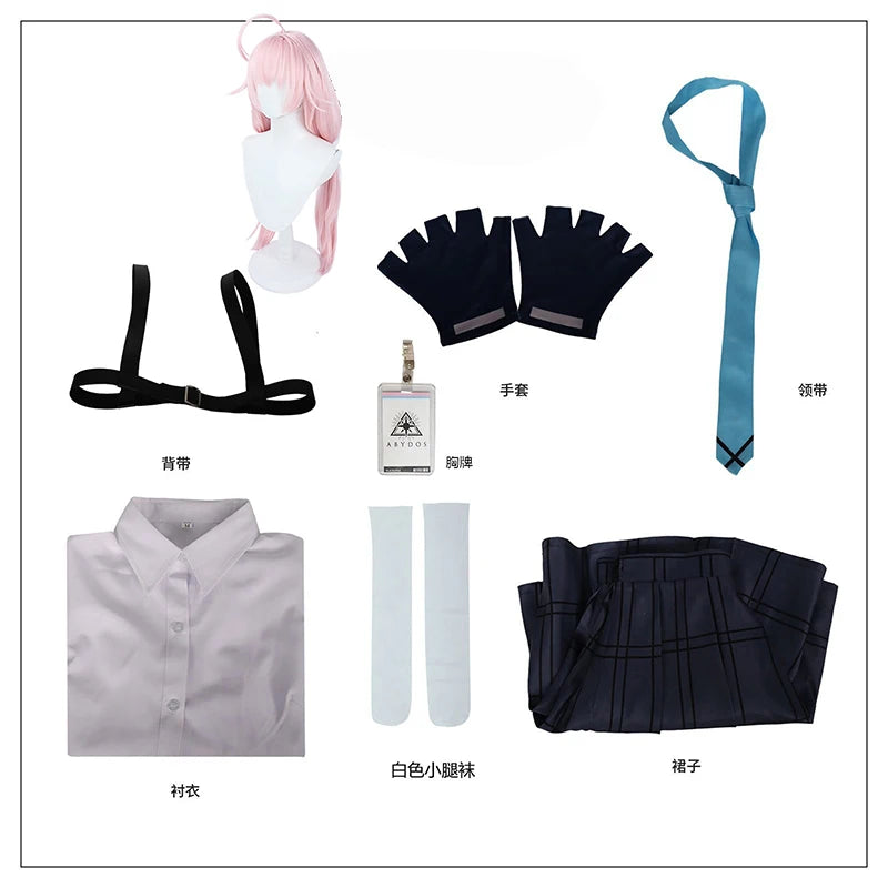 Takanashi Hoshino Costume Game Blue Archive Cosplay School JK Uniforms Top Skirts Wig Outfit Carnival Party Women Man Anime Suit