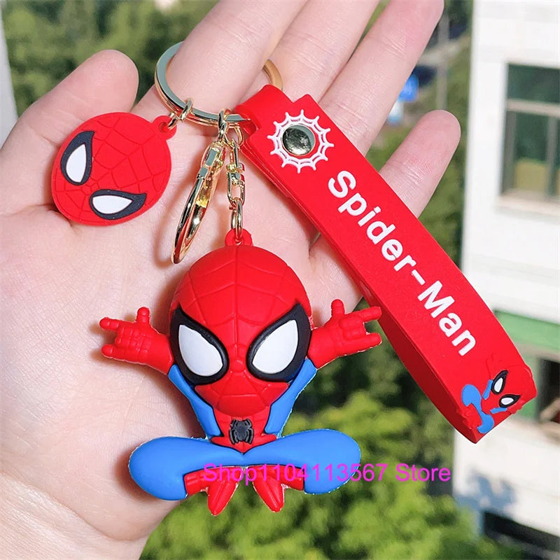 New Q Style Spider Hero Keychain Cartoon Super Heroes Deadpool Cute Doll Keyring Ornament Key Chain Pendant Kids Toys Gifts