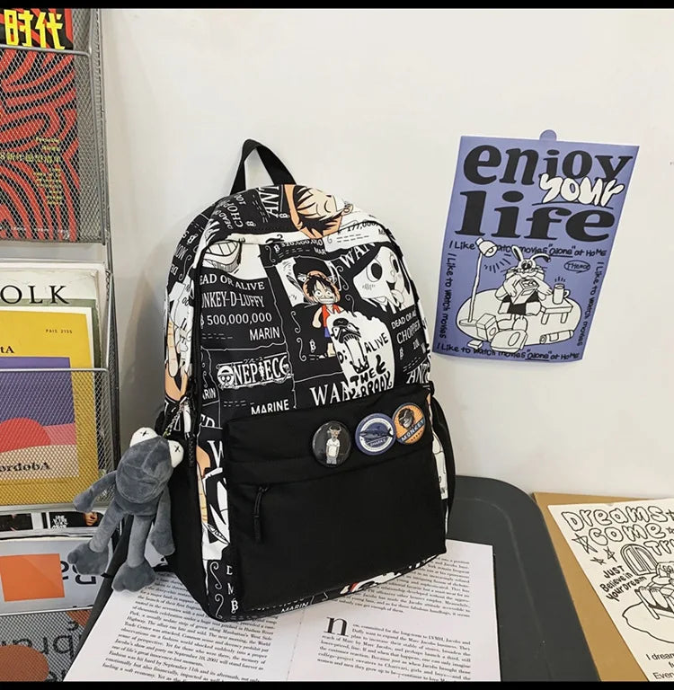 One Piece Anime Backpack Cartoon Luffy Printed Schoolbag Man Fashion Unisex Backpacks Travel Bag for Students Teens Laptop Bags