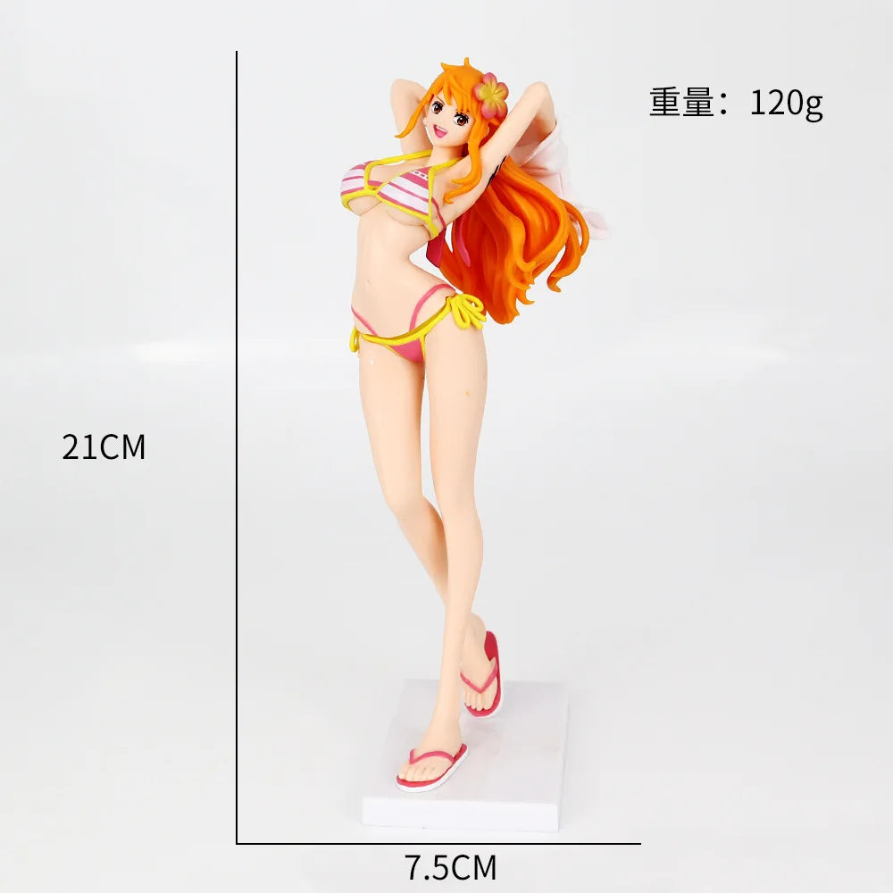 21cm One Piece Nami Figure Girl's On Vacation Nami Red Green Collectible Figurine Toys PVC Action Model Dolls Gifts