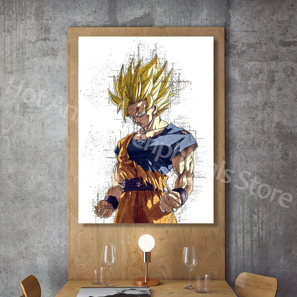 Dragon Ball Posters Anime Peripherals Figures Goku Vegeta Canvas Painting Art Watercolour Picture Modern Home Wall Decoration
