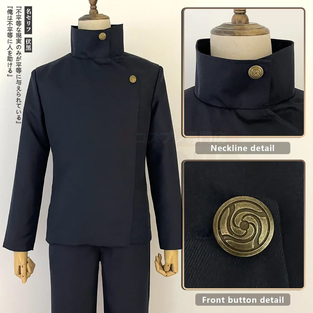 New Jujutsu JJK Manga Anime Fushiguro Megumi Cosplay Costume Wig Dark Blue Jacket Pants Uniform Rose Net Synthetic Halloween