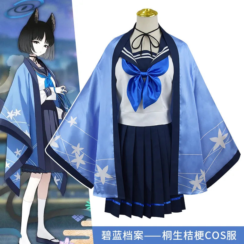 Game Blue Archive Cosplay Tongsheng Kikyou Costume Sailor Cape Cartoon Anime Dress Ear Headwear Wig JK Uniform Top Skirts Kimono