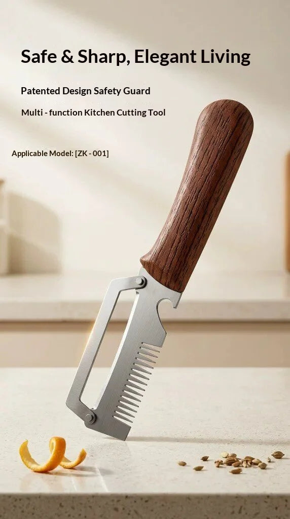 3‑in‑1 Multifunctional Vegetable Peeler Stainless Steel Fruit Slicer Wooden Handle Kitchen Gadget For Potato Onion