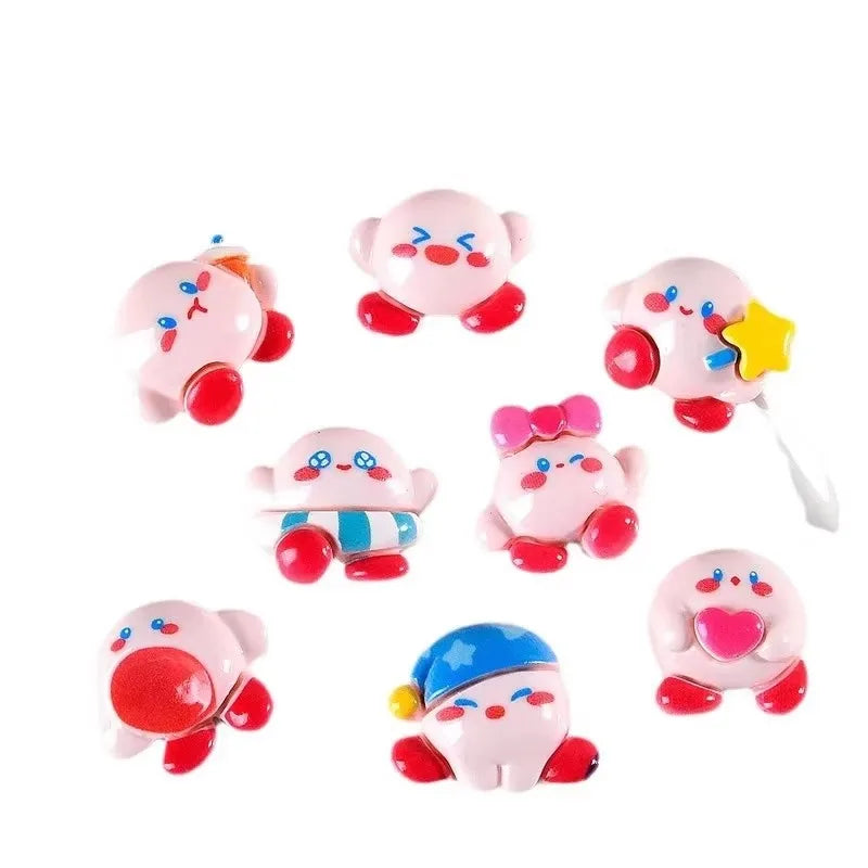 6Pcs/Set Cartoon Cute Anime Figure Mini Kawaii Star Kirby Ear Studs Hairpin Nail Decoration Water Cup Case Resin DIY Accessories