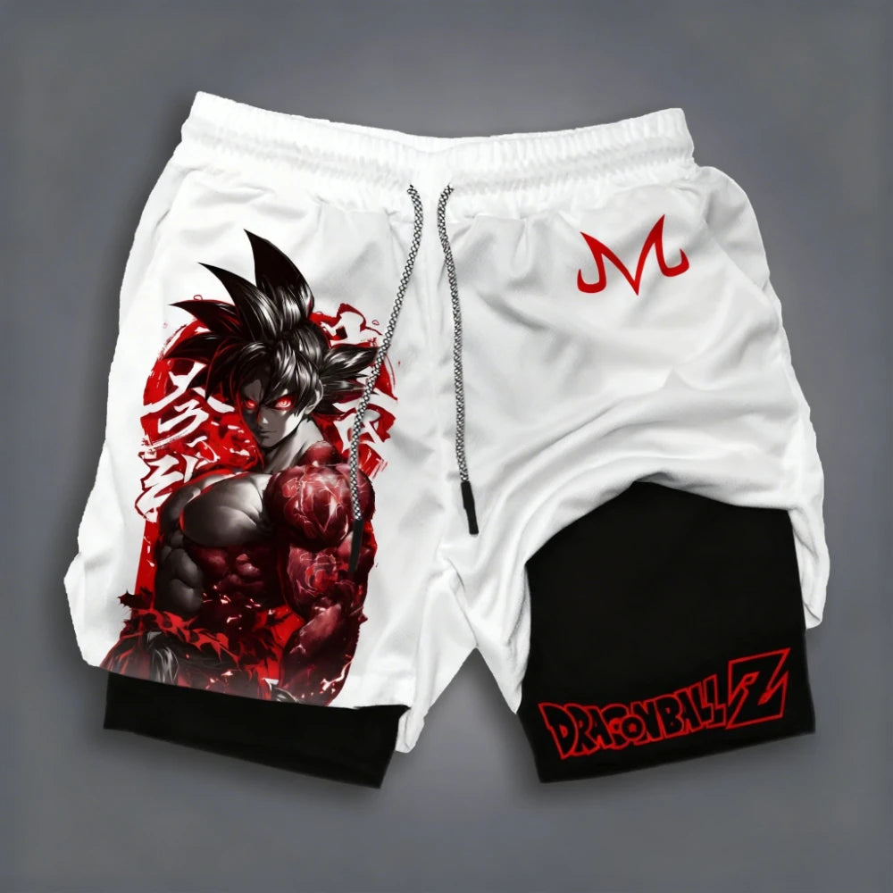 Dragon Ball Men's Double-layer Shorts Broly Summer Anime Fake Two-piece Sports Fitness Quick-drying Shorts Trendy Y2k Pants