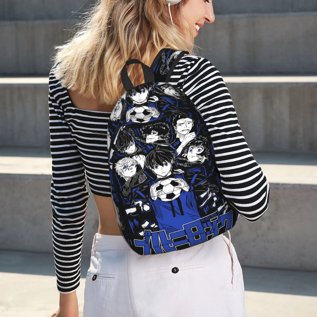 Fashion Blue Lock Football Anime Backpack  Mochilas Casual For Work Zipper Closure Rucksack