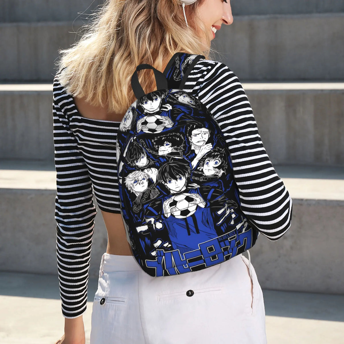 Fashion Blue Lock Football Anime Backpack  Mochilas Casual For Work Zipper Closure Rucksack