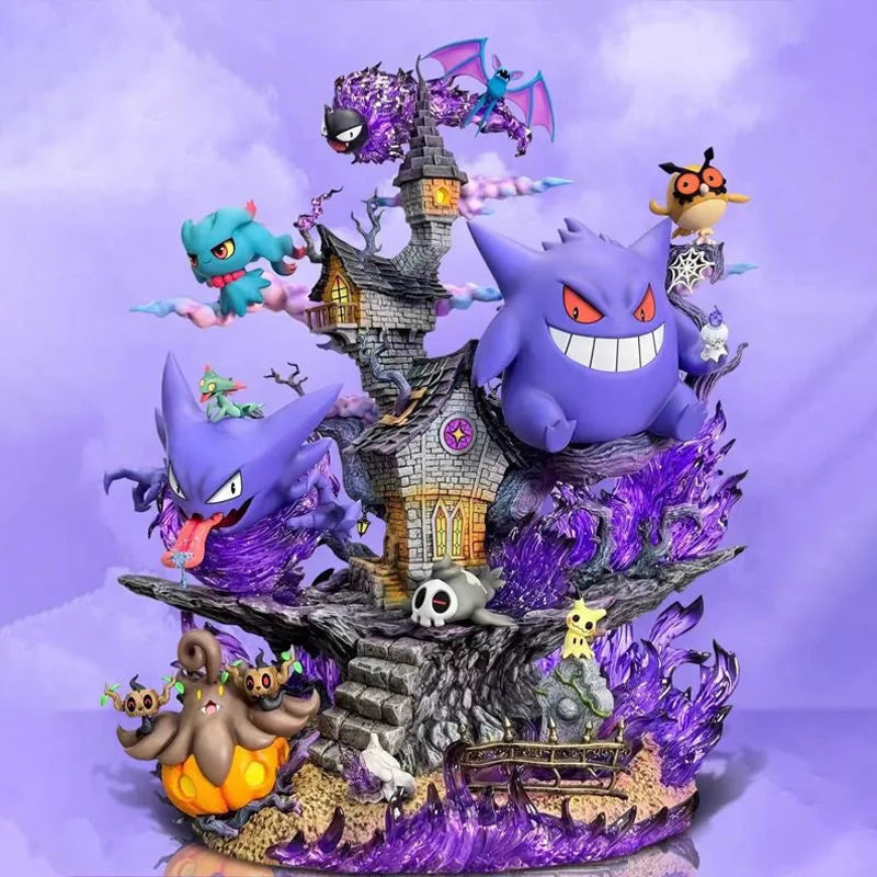 32cm/12.6in Ainme Pokemon Figure Gengar Evolution Family bucket Action Figures Pvc Statue Collection Model Toys Gifts