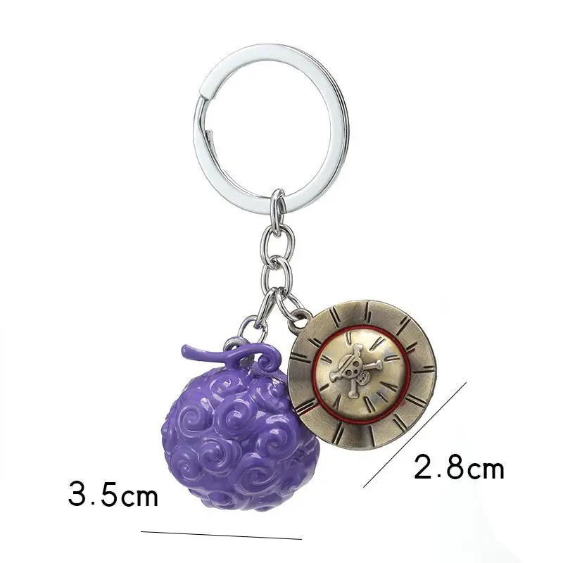 One Piece cartoon anime Devil Fruit keychain, Ace's Flame-Flame Fruit and Luffy's Gum-Gum Fruit two-piece pendant accessories