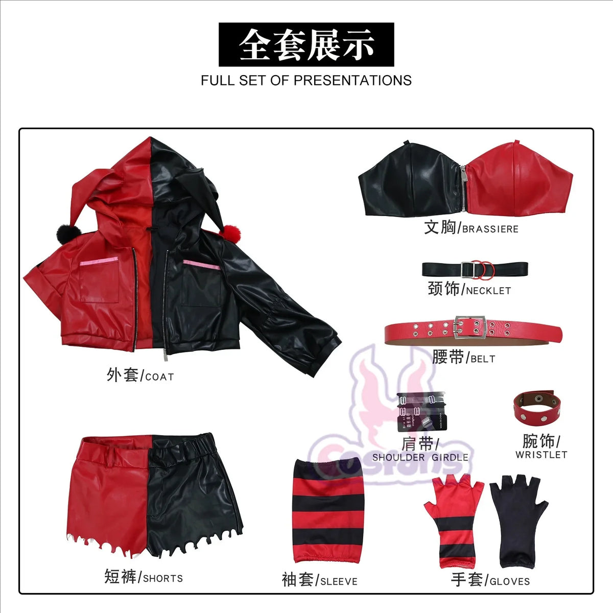 Suicide Anime Quinn Cosplay Costume Wig Faux Leather Jacket With Hats Shorts Bra Choker Gloves Belt Daily Wear Halloween