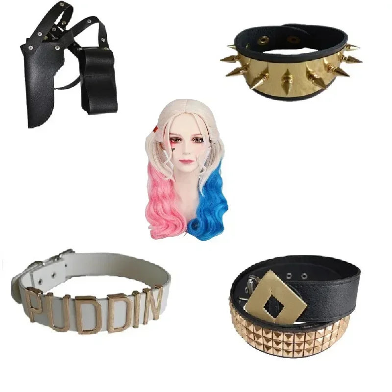 2025 Halloween Zelfmoord Cosplay Squinn Monster Armband Riem Ketting Handschoenen Accessoires Full Set Pruik Harley