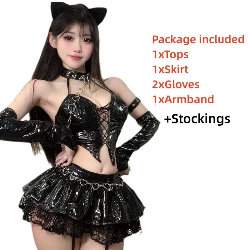 Anime Devil's City Queen Misa Unifrom Costume Cyber Punk PU Leather Outfits Costumes Women Sexy Halloween Cosplay