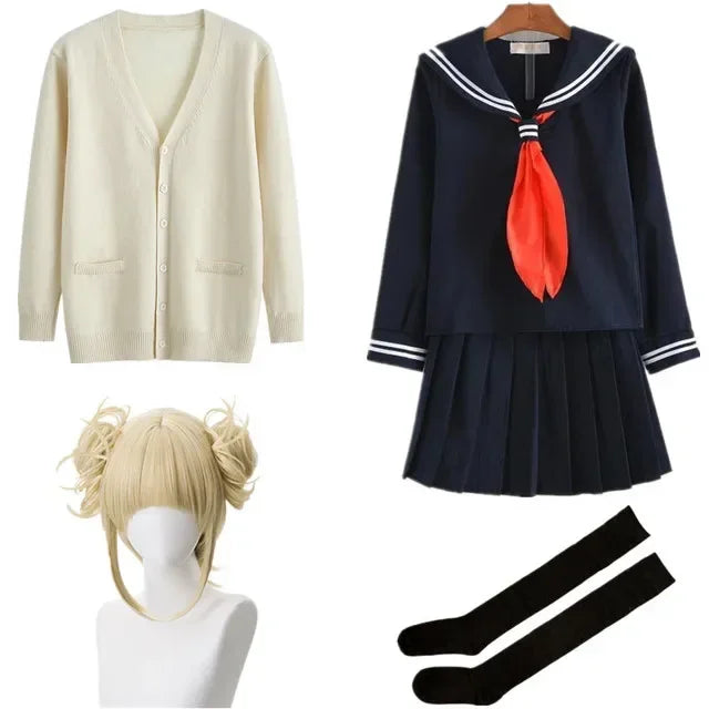 My Hero Academia Cosplay Halloween Costume Anime Boku No Hero Academia Himiko Toga JK Uniform Sweater Coat Wig Costumes