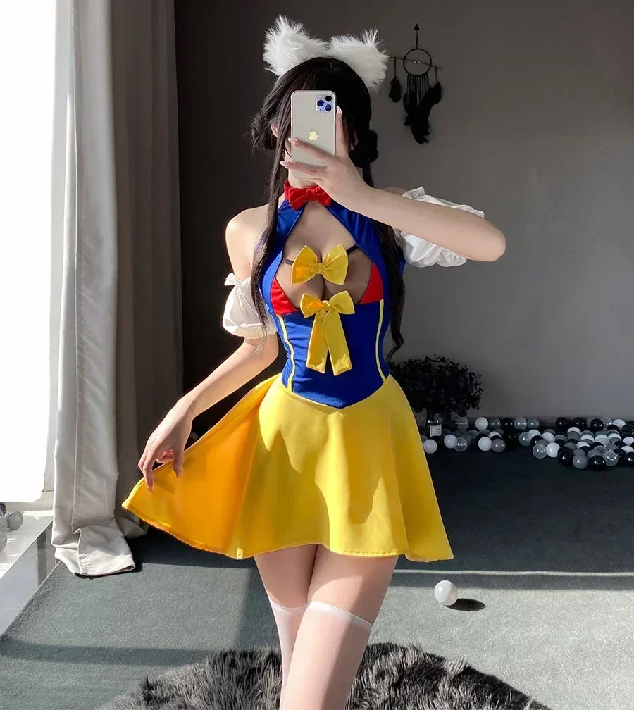 Sexy Maid Costume Outfit For Women Cosplay Cute Kawaii Lolita Exotic Style Bowknot Dress Uniform Party Halloween