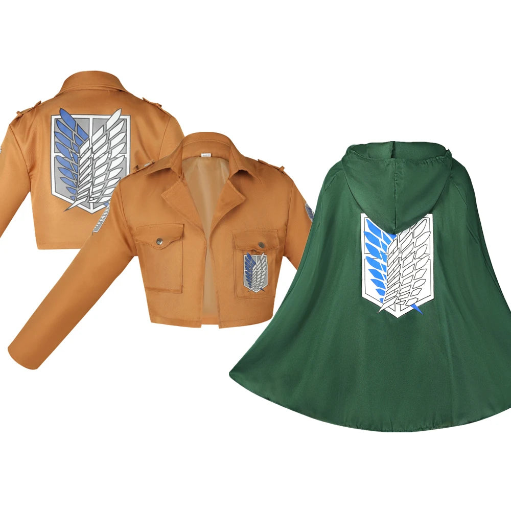 Anime Cosplay Levi Ackerman Mikasa Eren Jaeger Survey Corps Costume For Kids Shirt Hooded Cape Shinzou Wo Sasageyo