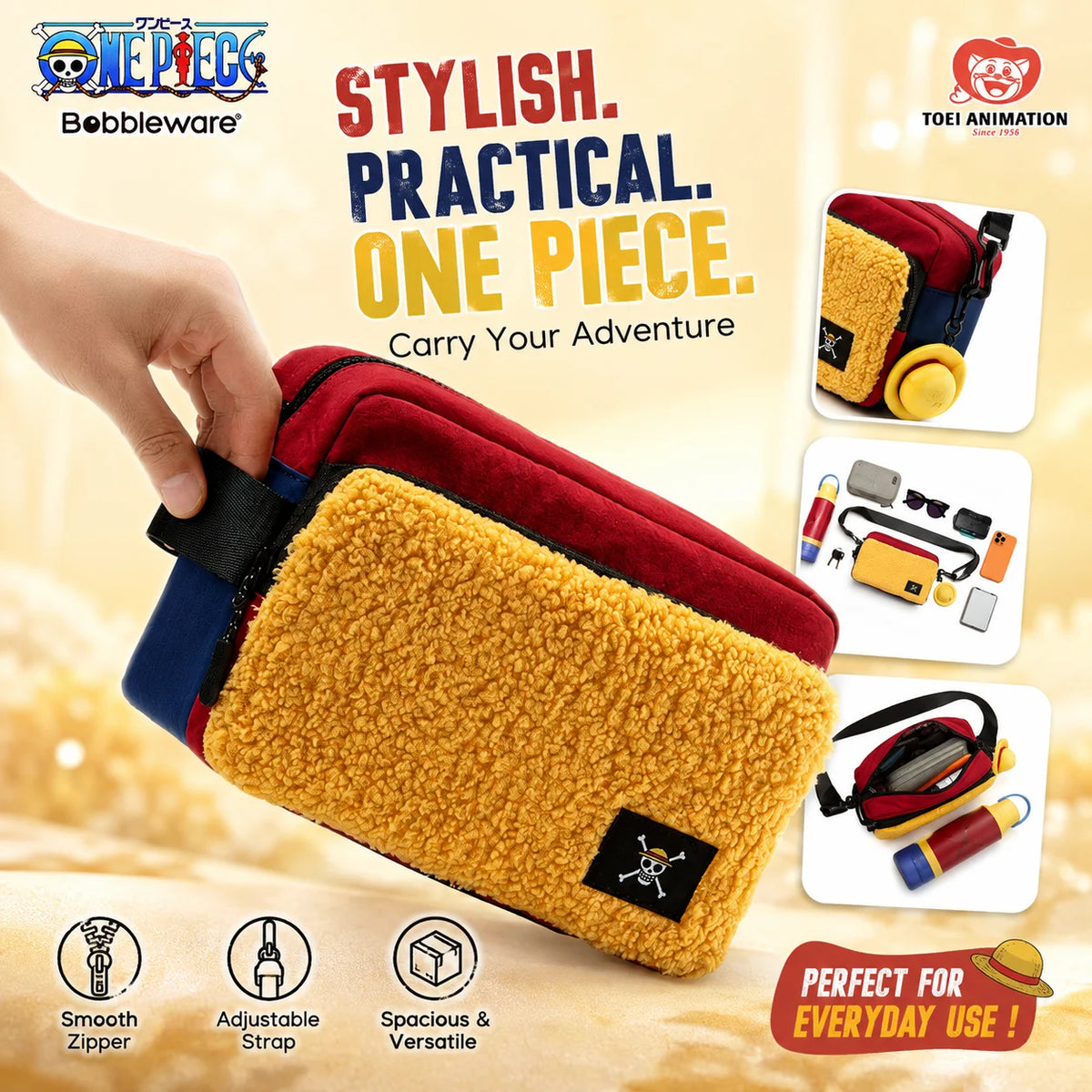 Official One Piece Anime Shoulder Bag Luffy Zoro Chopper Crossbody Bag Waterproof Layer Travel Storage Bag Fans Collection Gift.