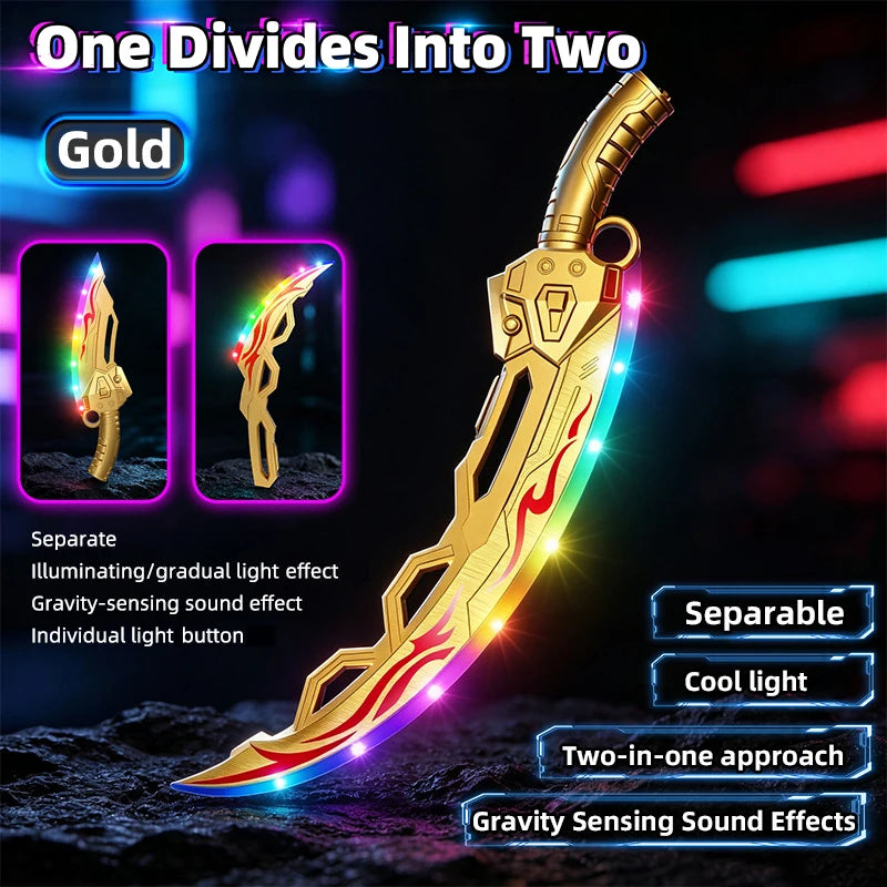 Lightsaber Sword Toy Dual Splicable Luminous Moon Blade with Sound Effect 7 Adjustable RGB Light Modes for Cosplay Party Gift