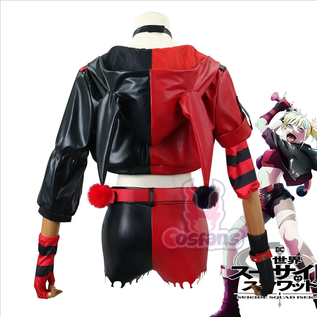 Suicide Anime Quinn Cosplay Costume Wig Faux Leather Jacket With Hats Shorts Bra Choker Gloves Belt Daily Wear Halloween