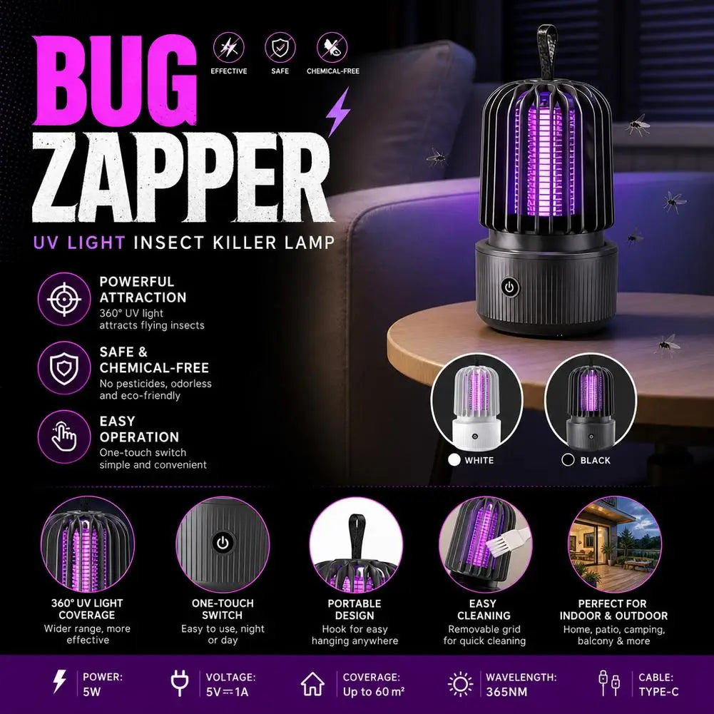 Electric Mosquito Killer Lamp Portable UV Light Bug Zapper USB Insect Fly Trap Quiet For Home Bedroom Outdoor Camping