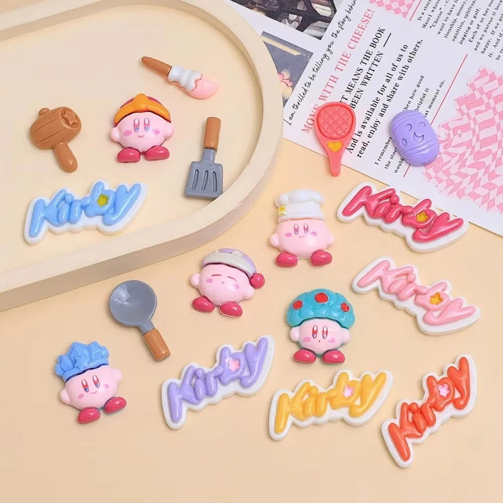 6Pcs/Set Cartoon Cute Anime Figure Mini Kawaii Star Kirby Ear Studs Hairpin Nail Decoration Water Cup Case Resin DIY Accessories