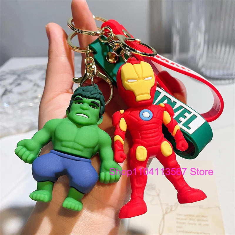 New Q Style Spider Hero Keychain Cartoon Super Heroes Deadpool Cute Doll Keyring Ornament Key Chain Pendant Kids Toys Gifts