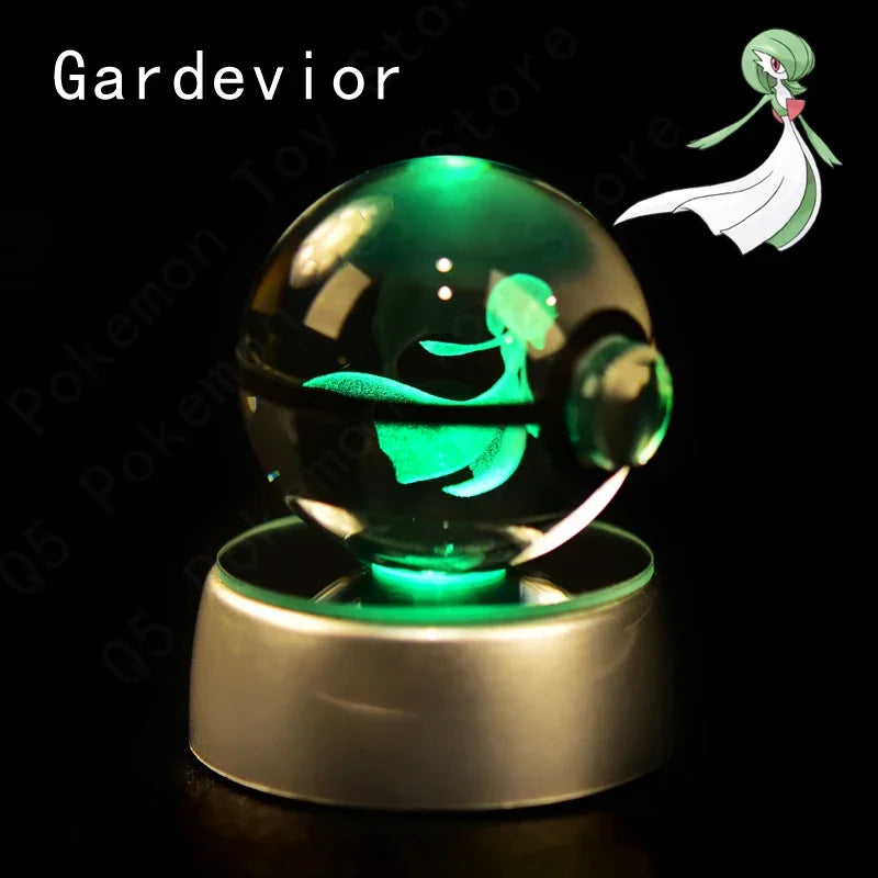 3D Pokemon Crystal Ball 5CM Mewtwo Pikachu Gengar Crystal Glass Pokemon Ball Pokeball Figure Night Light LED Lamp Base Gift